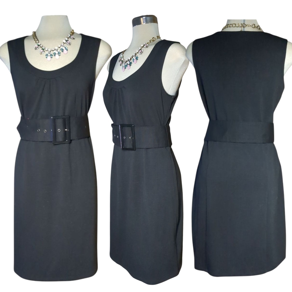 Suzy Shier Black Sheath Dress Sleeveless Scoop Neck Size L